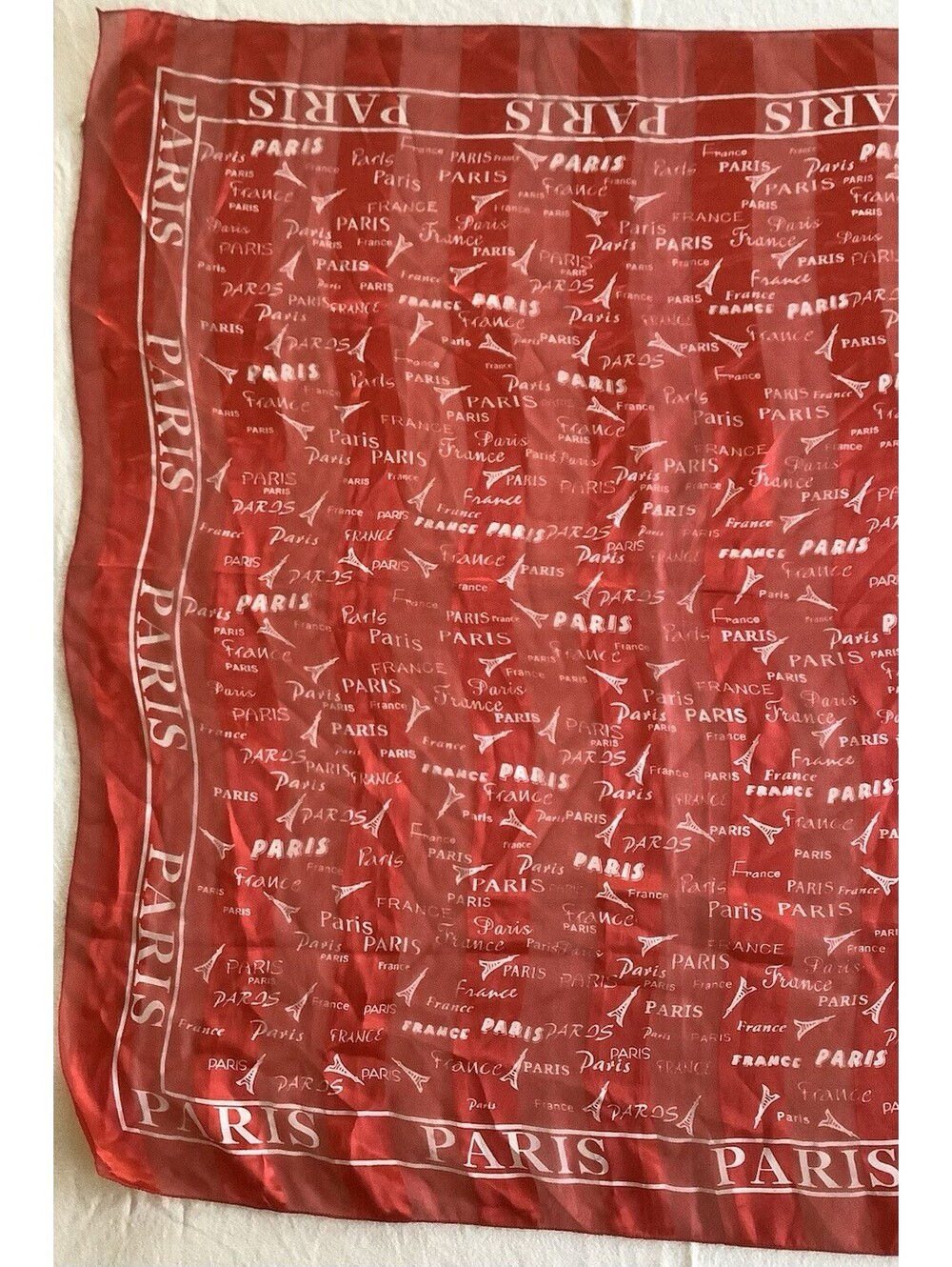 Paris, France, White on Red Scarf  100% Polyester 39" Square - Picture 3 of 9